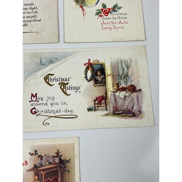 Antique Divided Back Unposted Postcard Embossed Christmas Tidings Dinner Holiday - Picture 3 of 6